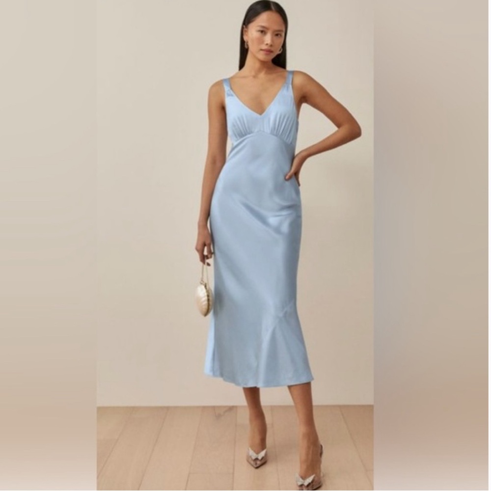 Reformation Daytona Silk Dress in Horizon Blue VGUC